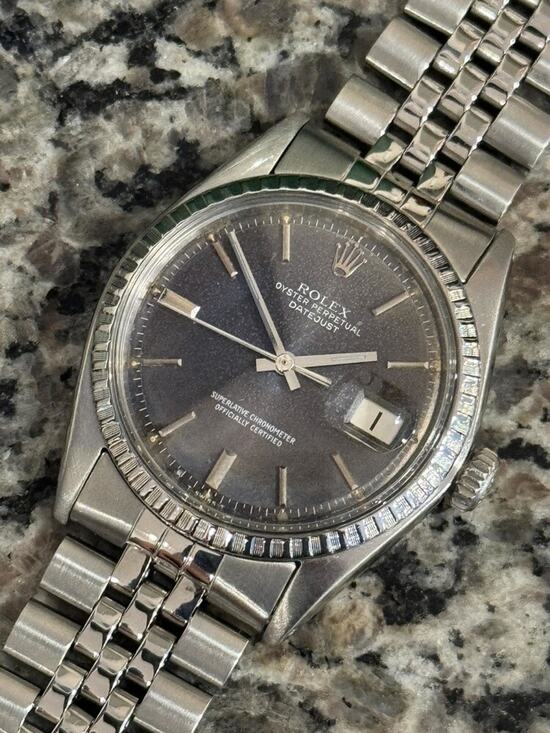 Rolex Other - Rolex Datejust 36mm 1603 1988 Hashed Engine Turn Bezel Jubilee Band Blue Dial